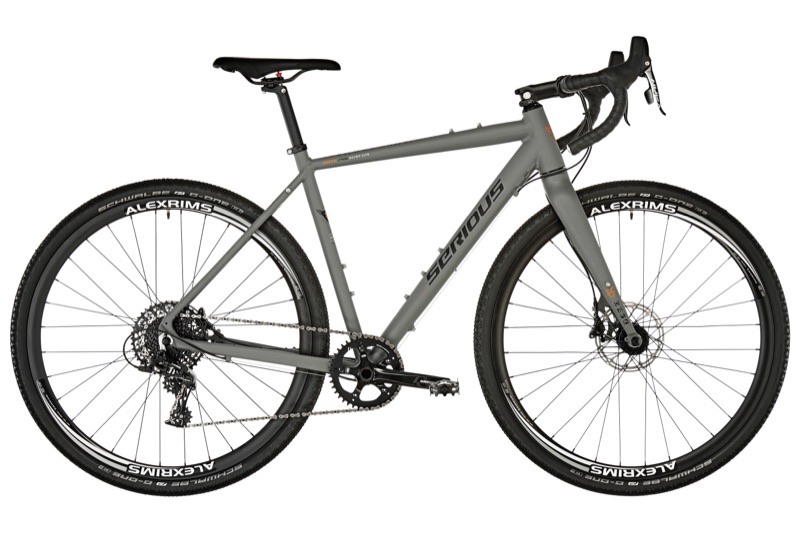 Graues Gravelbike mit Rennlenker und Scheibenbremsen, Seitenansicht