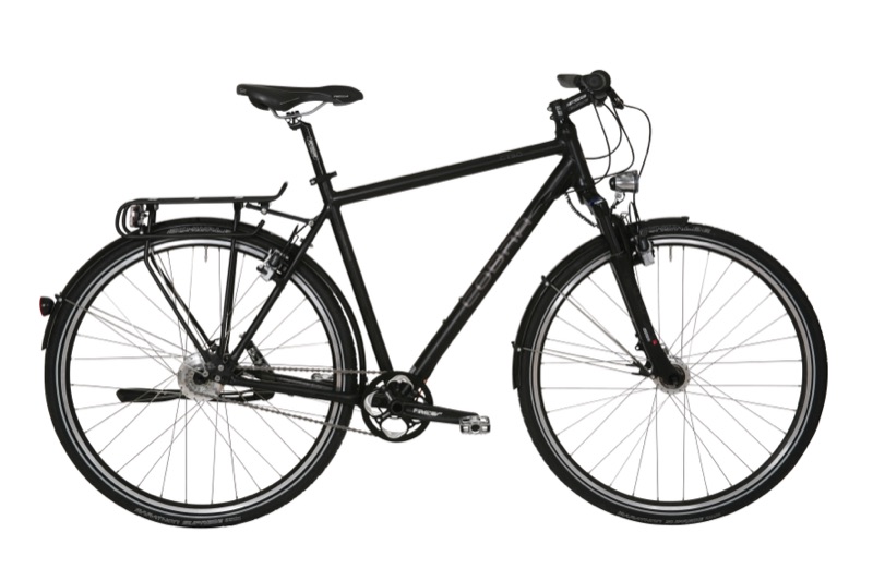 Schwarzes Herren-Trekkingrad mit Diamantrahmen und reduzierter Ausstattung, Seitenansicht